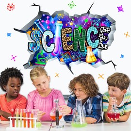 Science Wall Decals Science Classroom Decoration Chemistry Stickers for Students Peel and Stick Kids Educational Wall Decal 3D Broken Walls Biology Art Sticker for Nursery School Laboratory Decor