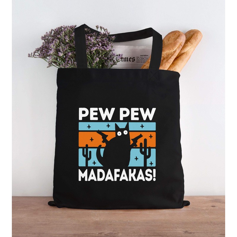 MoonWorks® Jute Bag Pew Pew Madafakas Cat Crazy Crazy Funny