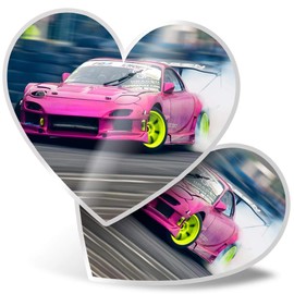 2 x Heart Stickers 15 cm - Pink Drift Racing Car Fun Decals for Laptops,Tablets,Luggage,Scrap Booking,Fridges, #16531