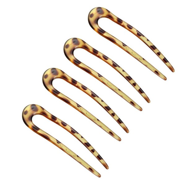 4 Pieces French U-shaped Hairpin with Two Prongs U Shape Hair Clips Chignon Pin Tortoise Shell U Sticks Pins for Women Girls Hairstyles