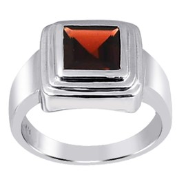 Orchid Jewelry 925 Sterling Silver Solitaire Rings for Women - Delightful 7X7 mm Red Garnet Birthstone Gemstone - 1.60 Carats Square