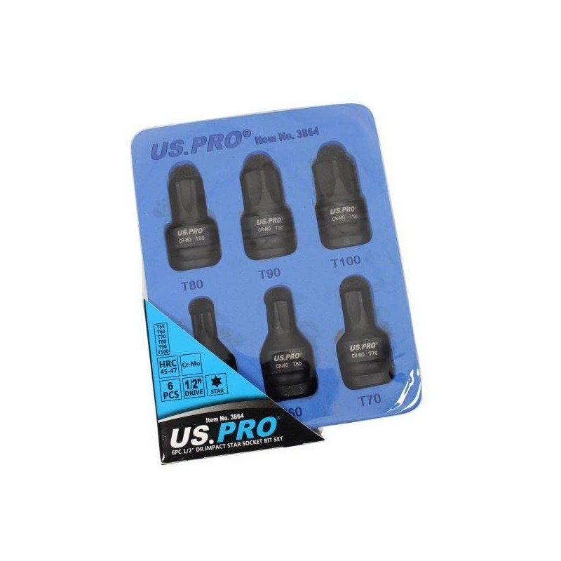 US PRO Tools 6pc 1/2" DR Impact Star Torx Bit