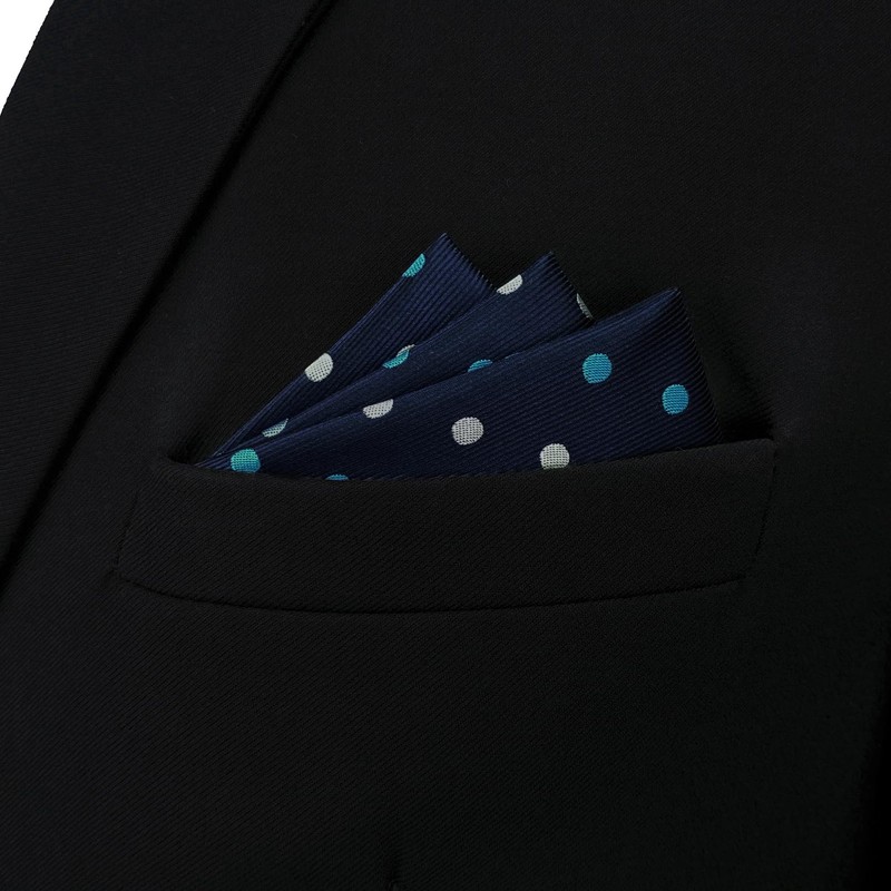 SHLAX&WING Men's Silk Fashion Dot Blue Pocket Square, blue