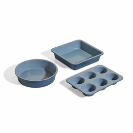 Our Place Wonder Oven Baker’s Kit – 3-Piece Toxin-Free Ceramic Nonstick Bakeware Set (8” Round, 8” Square, 6-Cup Muffin Pan) - Oven-Safe up to 450°F - Blue Salt