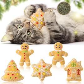JXITON 5 Pack Christmas Catnip Toy,Assorted Snowman Claus Gingerbread Man Elk Candy Pet Xmas Gifts with Catnip for Cat Lovers