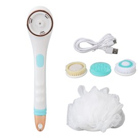 Electric Body Brush Set 360 Degrees Rotating 4 Heads Long Handle Bath Cleansing Scrubber