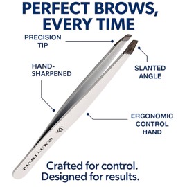 Beauty Power Slant Tip Tweezers - Stainless Steel Eyebrow Tweezers for Women & Men - Precision Tweezers for Facial Hair, Ingrown Hair & Brow Shaping - Professional Beauty Tool (White)
