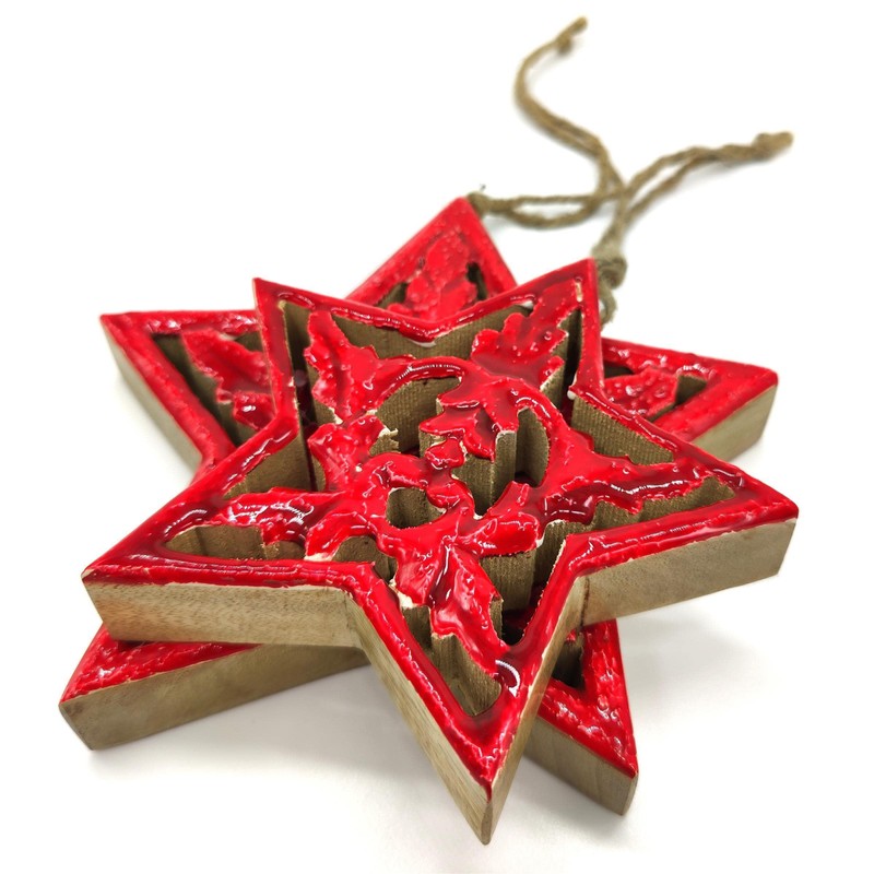DARO DEKO Wooden Star Hanger with Cord Red Brown 14