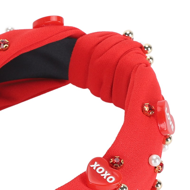 Rhinestone Embellished Knotted Headband Heart Decoration Knotted Jeweled Headband for