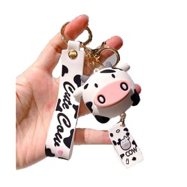 Cute keychain for anyone. Suitable for birthday, Holiday Gifts gift, keychain car charm bag decoration (cow-white)