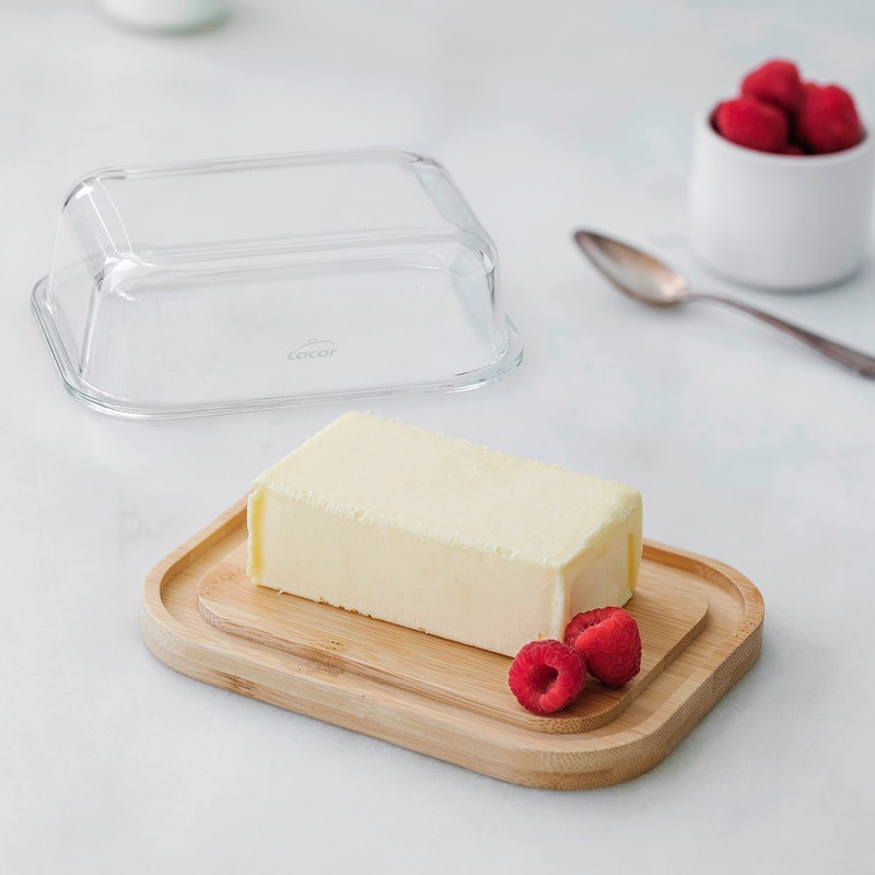 Lacor - 62898 - Butter Container, Bamboo Base, Borosilicate Glass