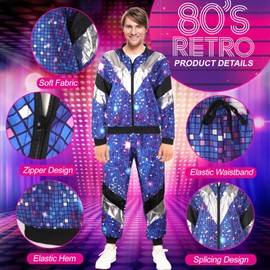 LEACCO 90er 80er Jahre Outfit Herren Damen Mottoparty 80er Trainingsanzug Retro Jacke Hose Accessoire 80er Jahre Kostüm Herren New Kids Vintage Disco 80er Jahre kleidung Bad Taste Outfit Paare für Karneval L