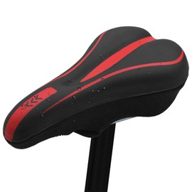 Bicycle Saddle Cover, Cushion, Super Thick, Butt Painless, Shock Absorption, Anti-Slip, PU Surface, Road Bike / Mountain Bike (Black/Red)