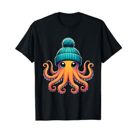 Cute Octopus With Beanie Shirt Cephalopod Sea Animal Lover T-Shirt