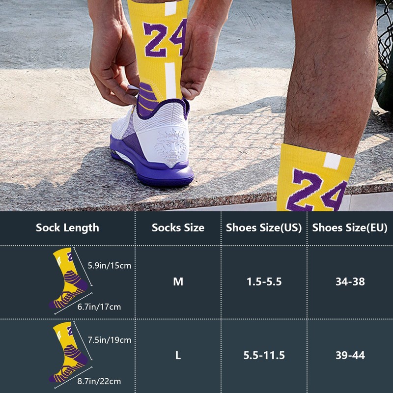 LSUDFHE Basketball Socks with Number, Cushioned Athletic Sports Crew Socks