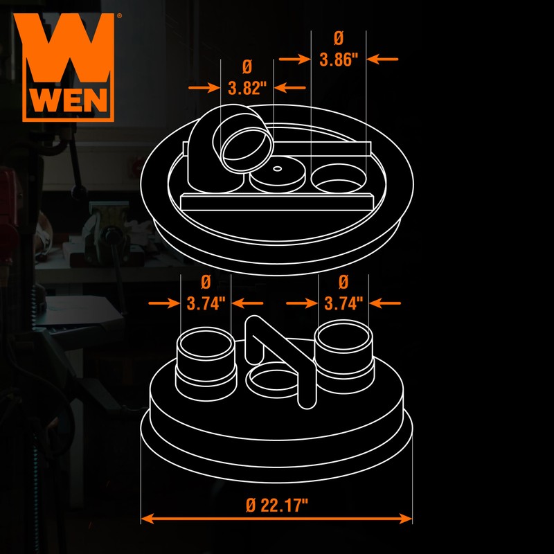WEN 21-Inch Cyclone-Style Dust Collection Separator Lid with 4-Inch Dust