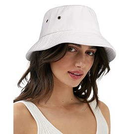 Bucket Hat for Women Men Canvas Washed Cotton Trendy Distressed Womens Summer Beach Sun Hats with Detachable Strings (01-Hot Color Recommend White, Medium)