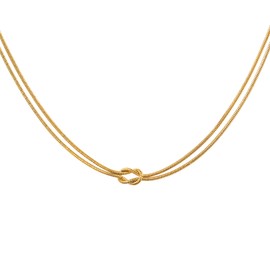 Qitian Gold Necklaces 18K Gold Plated Love Knot Necklaces Snake Chain Infinity Necklaces Adjustable Gold Jewelry Gifts for Women. (Fixed knot-Gold-Snake)