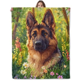 Lugiu Cartoon German Shepherd Blanket, Lightweight Comfy Majestic Dog Portrait Blankets for Couch Sofa Bedroom, Soft Plush Travel Flannel Throw Blanket Gifts for Adults Kids Women, Home Decor 60×50in