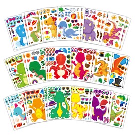 Acevegue 36 Sheets Dino Stickers for Children, Make Your Own Dinosaur Stickers, Make A Face Stickers, DIY Project for Girls Boys, Dino Party Bag Toy, Dino Birthday Dino Party