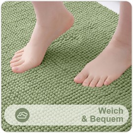 Homaxy Chenille Bathroom Rug, Non-Slip Bath Mat, Washable Bath Mat, Soft Bath Mat, Absorbent Shower Mat for Bathroom - 60 x 120 cm, Sage Green
