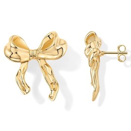 14K Gold Plated Bow Earrings for Women, Hypoallergenic Summer Jewelry Set, Playful Floral and Geometric Studs, Lightweight Cute Accessories.