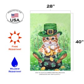 Toland Home Garden Clover Kitty 28 x 40 Inch Decorative Cute Shamrock Tabby Leprechaun Cat St Patrick's Day House Flag - 1010806