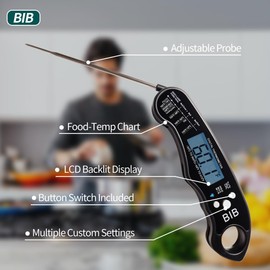 BIB Digital Meat Thermometer - Waterproof Food Thermometer for Kitchen and Outside, Fast Instant Read Food Thermometer for Cooking,& Candy Making, Grill, Liquids, Beef, Turkey