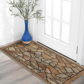 Enkor - Alfombra de entrada de 2 x 4 pulgadas, lavable, antideslizante, suave, para pasillo, alfombra de granja para cocina, entrada, caballo, color café