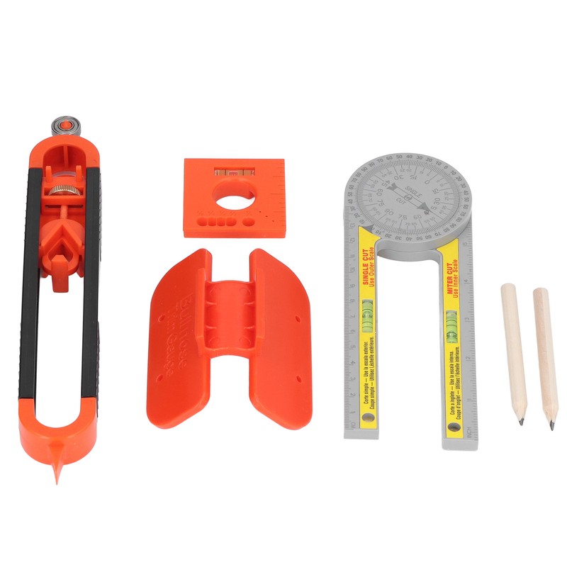 6Pcs Scribing Tool Protractor Angle Scriber Measuring Ruler Pencil Set