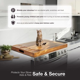 BLUEWEST Noodle Board Stove Cover with Handles, 3 in 1 Wood Stove Top Covers Board for Gas Burners and Electric Stove, Wooden RV Stovetop Cover, Tray for Kitchen Counter Space with Juice Grooves