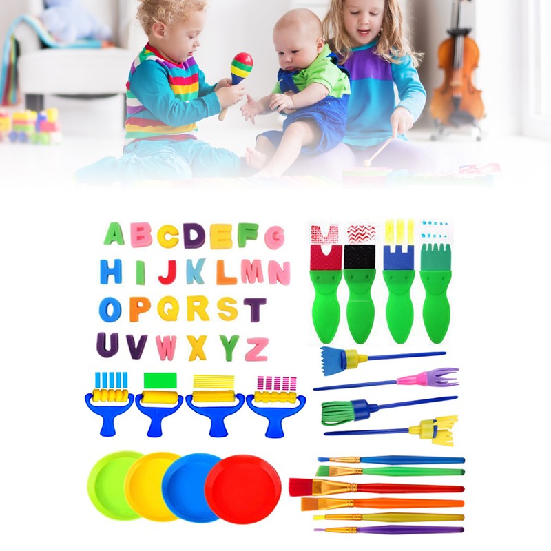 48Pcs Kids Paint Brushes Set Painting Drawing Stamp Kit Fun