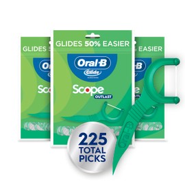 Oral-B Glide Mint Dental Floss Picks with Long Lasting Scope Flavor, 3 Pack of 75 Picks (225 Total)