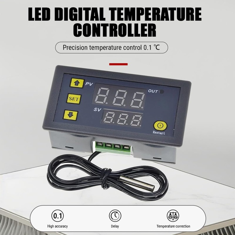 Uadme Digital Thermostat, Microcomputer Temperature Controller with Sensor, W3230 DC