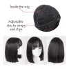Huaya Peluca Negra Cabello Sintético Lacio Corto Con Fleco Liso