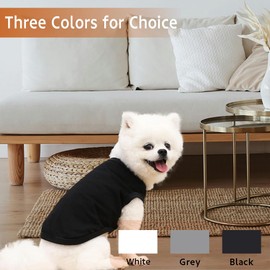 Pack of 3 Dog Shirts for Small Dogs, Summer Soft Cotton T-Shirt, Dog Soft Tank Top, Sleeveless Vest, Dog T-Shirt for Small, Medium Dogs, Cats, Clothing (Black, White, Grey) (L)