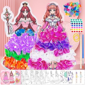 PIWOSGOL Hand Painting for Children, 24 Pieces Poke Art DIY Toys, Fabric Craft Set Children, Creative Puzzle Puncture Painting, 3D Princess Puncture Painting, Girls Birthday Gift 3 4 5 6 7 8 9 Years