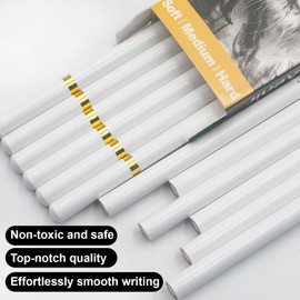 White Charcoal Pencils, Pack of 12 Charcoal Drawing Pencils, Charcoal Pencils for Artists, Art Supplies for Drawing and Highlighting.