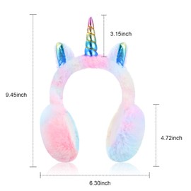SATINIOR Unicorn Winter Ear Muffs, Cartoon Ear Plush, Fluffy, Warm, Foldable, Soft Cuffs (Blue), multicoloured