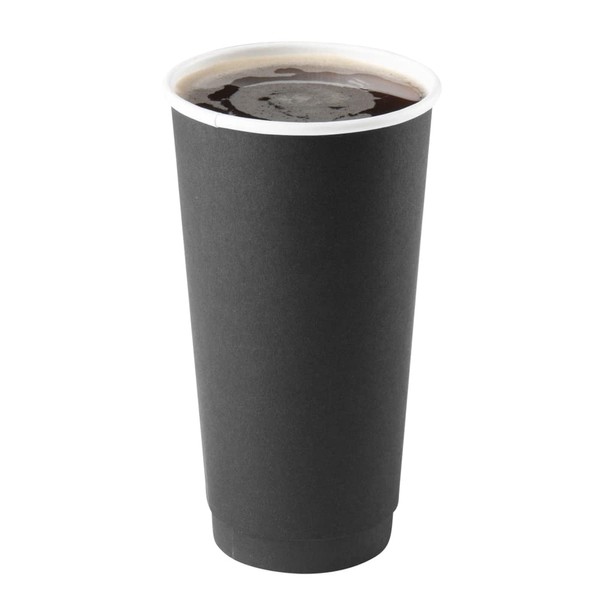 20 oz Black Paper Coffee Cup - Double Wall - 3 1/2" x 3 1/2" x 6 1/4" - 10 Count Box