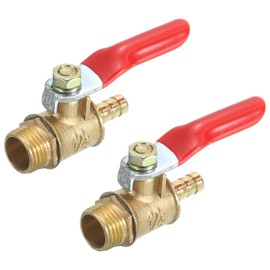 uxcell 4Pcs Brass Water Mini Ball Valve Shut Off Switch, G1/4" Male x 1/4" Hose Barb, 180 Degree Operation Handle, Brass Valve