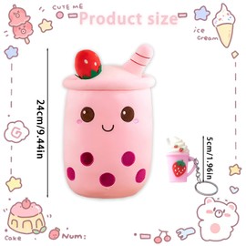 GWAWG Cute Cartoon Doll Plush Strawberry Ice Cream Boba Milk Tea Shape with Keychain Pink Soft Cushion Stuffing Toy Pro - Comfortable Skin Pillow