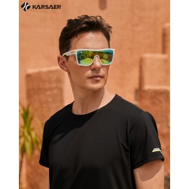 Karsaer Flat Top TR90 Polarized Sports Men Sunglasses Vintage Square Cycling Running Fishing Golf Hiking Sports Glasses