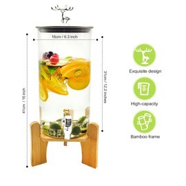 Winsterch Glass Drink Dispenser,Beverage Dispenser with Stand for Parties,Drink Dispensers with Spigot,Weddings,Offices,Lemonade Juice Dispensers,Leakproof,1.3 Gallon,Clear