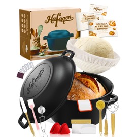 5 QT Cast Iron Dutch Ovens for Saurdough Bread Baking, Pre-Seasoned Dutch Oven Pot with Lid, Includes Bread Baking Supplies Set, Multi-Functional Cast Iron Pan for Baking, Frying, Braising