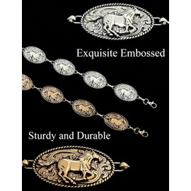 TOPACC Rodeo Belts for Women Bronze Western Chain Belt Cowgirl Cowboy Metal Concho Belt for Dresses Jeans Country Concert Outfit