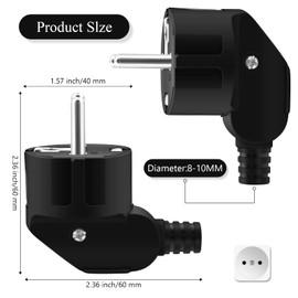 Schuko Plug, Plug 250 V, Power Plug with Strain Relief, Protective Contact Plug with Kink Protection Sleeve, Splash-proof and Durable, IP44, Shatterproof, Black, Pack of 3