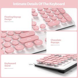 SbocKeeb Full Size Pink Typewriter Keyboard,104-Key Retro Punk Keyboard Round Keycap with LED White Backlight,Silent Keyboard Wired USB, Compatible with PC/Laptop/Computer Keyboard(V300/Pink)