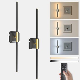 ollycasa Rechargeable Wall Lights, Wireless Wall Sconces 360°Rotate, LED Wall Lamps with Remote Control,3000K–6000K Dimmable LED Wall Lights for Hallway Living Room Bedroom,28-Inch(2 Pack)