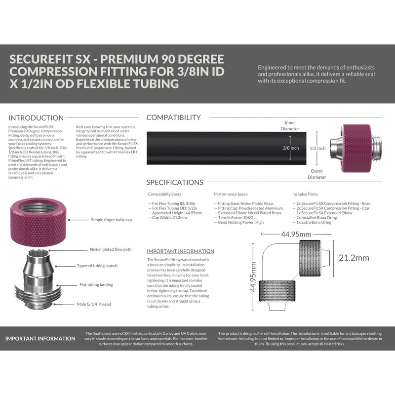 PrimoChill SecureFit SX - Premium 90 Degree Compression Fitting Set